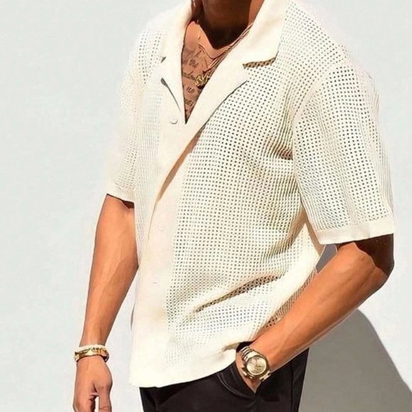 Beige Casual Men Solid Drop Shoulder Knit Top - Picture 3 of 5